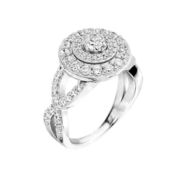 Elegant White Gold Halo Diamond Infinity Engagement Proposal Ring