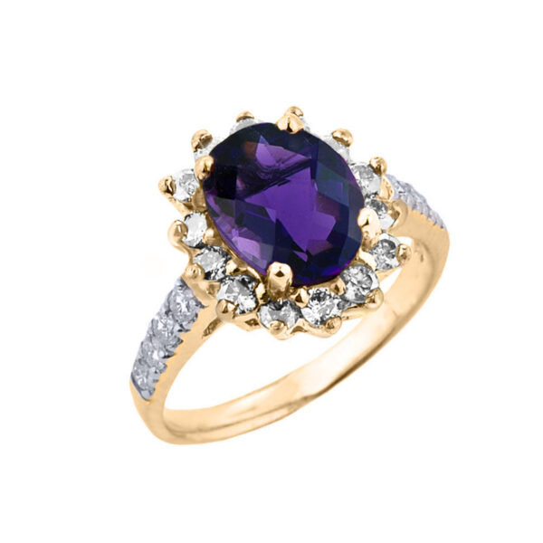 Yellow Gold Diamond And Amethyst Birthstone Proposal Ring