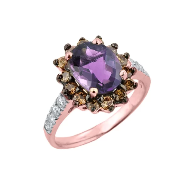 Rose Gold Diamond And Alexandrite (Lca) Birthstone Proposal Ring