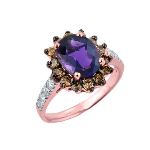 Rose Gold Amethyst Birthstone And Diamond Proposal Ring