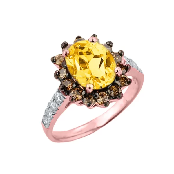 Rose Gold Citrine Birthstone And Diamond Proposal Ring