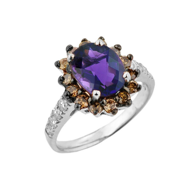 White Gold Amethyst Birthstone And Diamond Proposal Ring