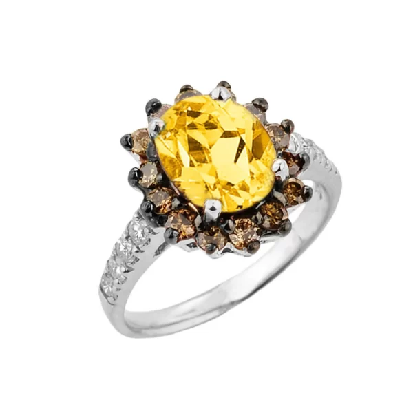 White Gold Citrine Birthstone And Diamond Proposal Ring