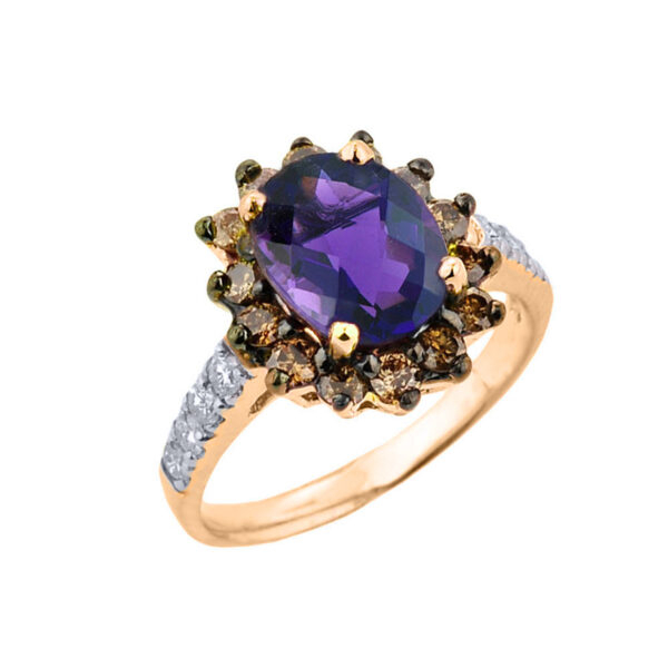 Yellow Gold Amethyst Birthstone And Diamond Proposal Ring