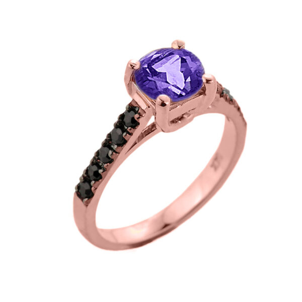 Rose Gold Amethyst And Black Diamond Solitaire Engagement Ring