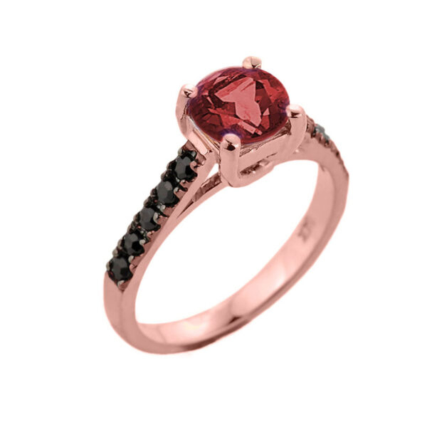 Rose Gold Garnet With Black Diamonds Solitaire Engagement Ring