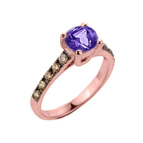 Rose Gold Amethyst And Diamond Solitaire Proposal Ring