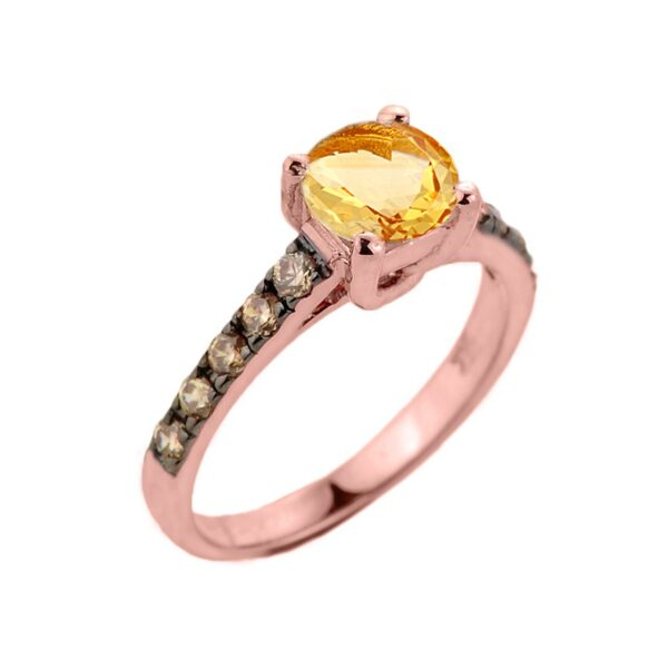 Rose Gold Citrine And Diamond Solitaire Proposal Ring