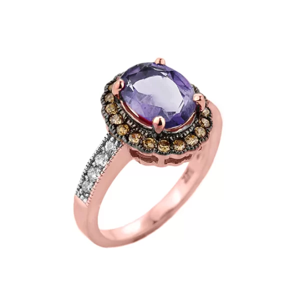 Rose Gold Diamond And Alexandrite (Lca) Engagement Ring