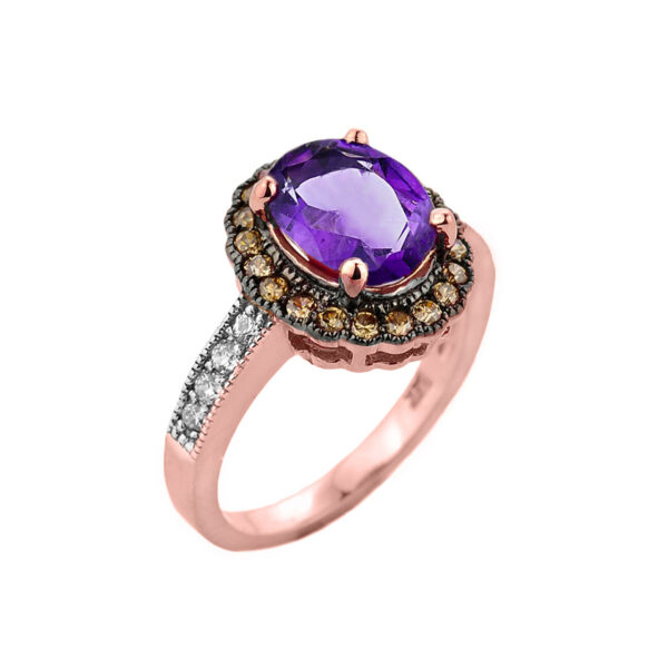 Rose Gold Amethyst And Diamond Engagement Ring