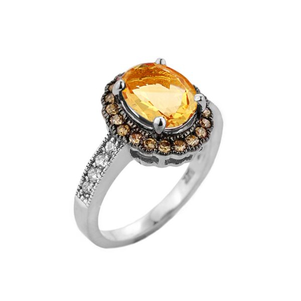 White Gold Citrine And Diamond Engagement Ring