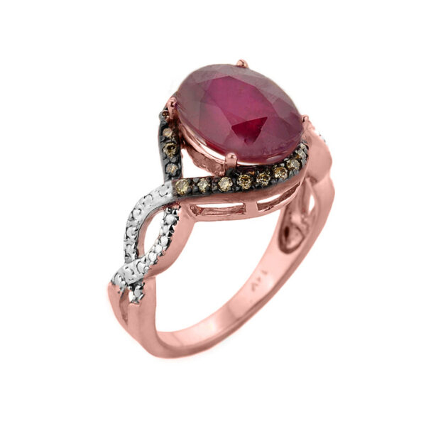 Rose Gold Ruby And Champagne Color Diamond Infinity Engagement Ring