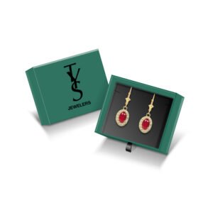 Diamond And Ruby Oval Leverback Earrings In Yellow Gold