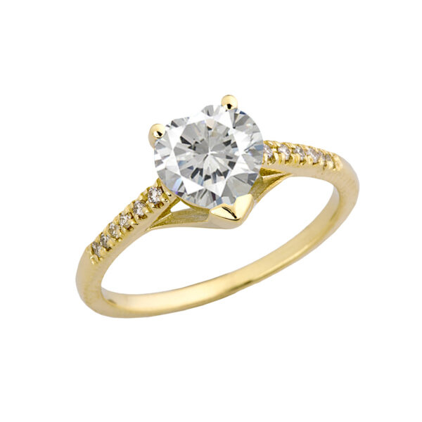 Cubic Zirconia & Diamond Engagement And Proposal Ring In Yellow Gold