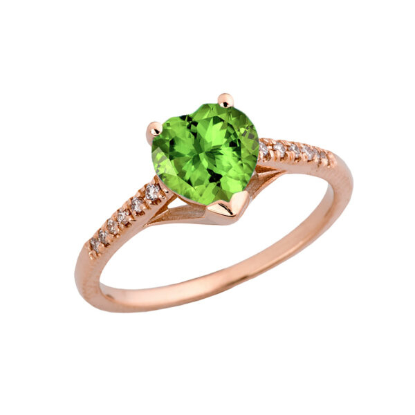 Genuine Peridot & Diamond Engagement And Proposal Ring In Rose Gold