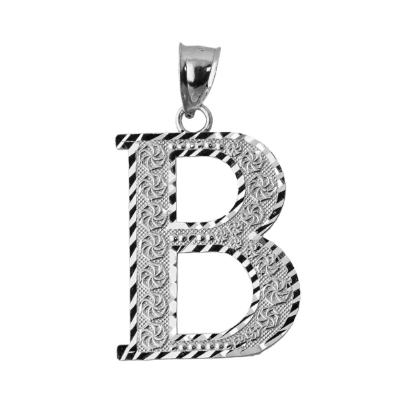 Initial B White Gold Charm Pendant