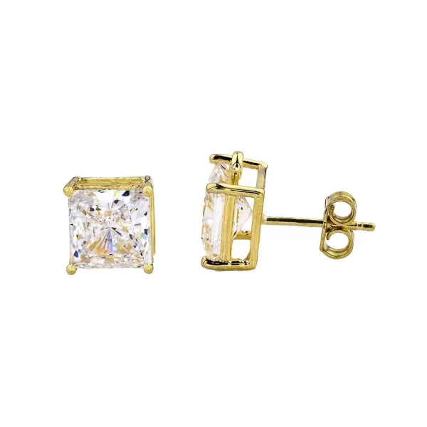 Yellow Gold Elegant Princess Cut Stud Earrings