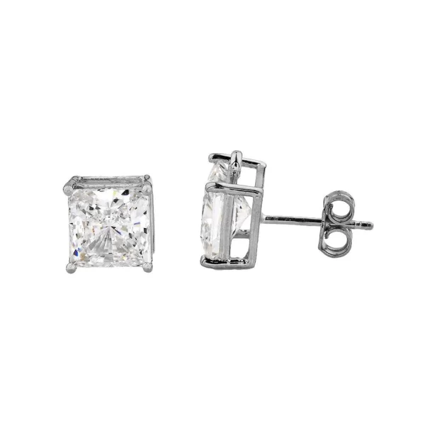 White Gold Elegant Princess Cut Stud Earrings