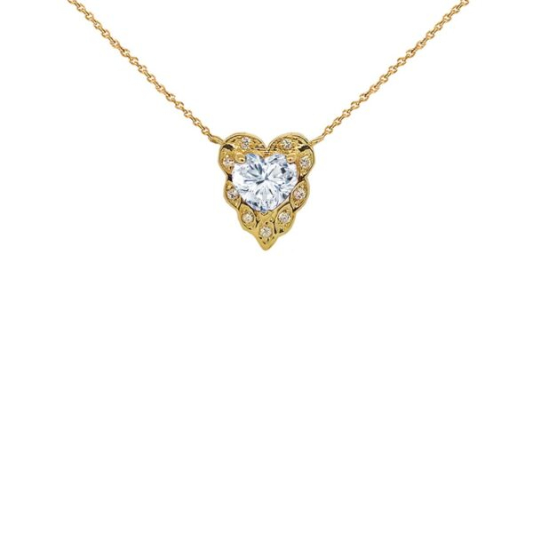 Halo Diamond Heart-Shaped Personalized (Lc) Birthstone And Necklace In Yellow Gold