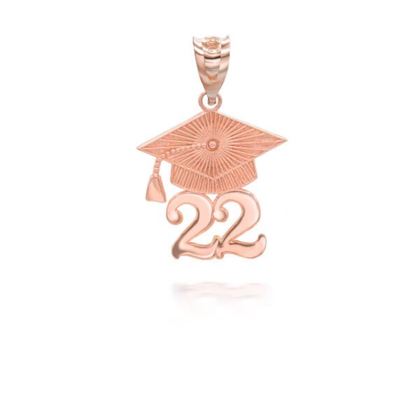 Gold 2022 Graduation Cap Pendant Necklace (Available in Yellow/Rose/White) - Image 2