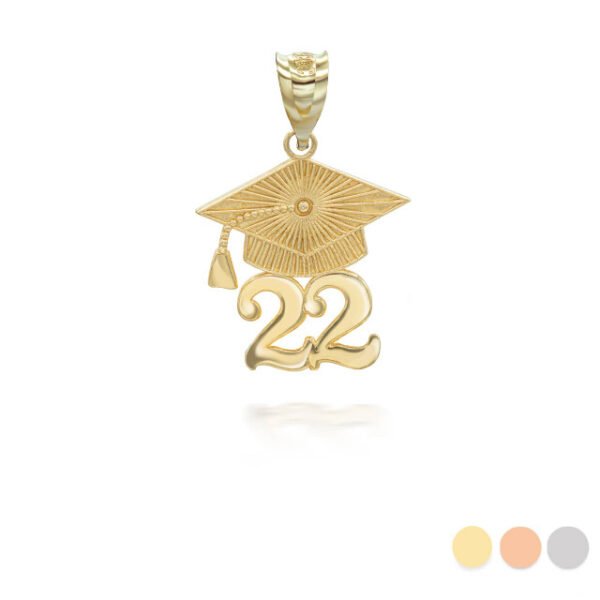 Gold 2022 Graduation Cap Pendant Necklace (Available in Yellow/Rose/White) - Image 3