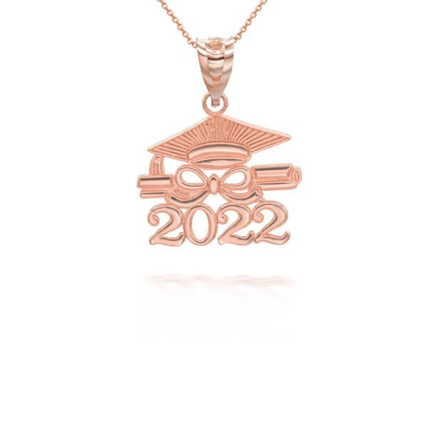 Rose Gold 2022 Graduation Diploma And Cap Pendant Necklace