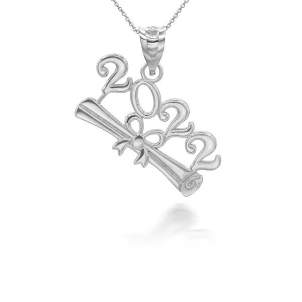 White Gold 2022 Graduation Diploma Pendant Necklace