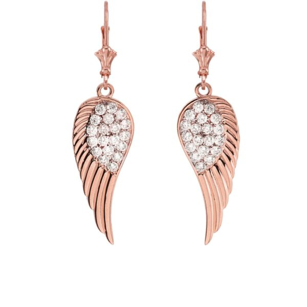 Rose Gold Cz Angel Wings Leverback Earrings