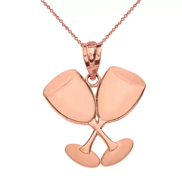 Solid Rose Gold Two Glasses Of Wine Pendant Necklace