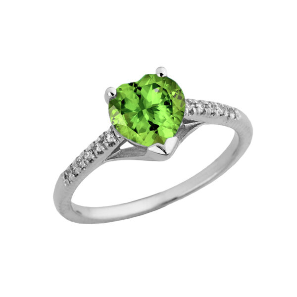 Genuine Peridot & Diamond Engagement And Proposal Ring In White Gold