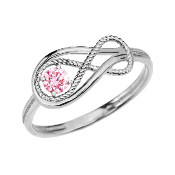 Pink Cz Rope Infinity White Gold Ring