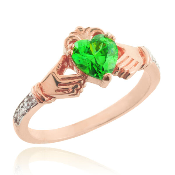 Rose Gold Claddagh Cz Birthstone Ring With Diamonds - Image 4