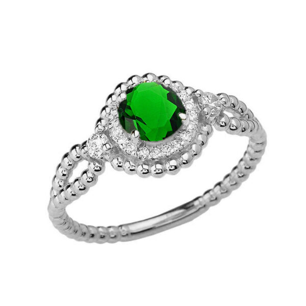 Diamond Engagement Ring White Gold Rope Double Infinity Center Emerald (Lce)