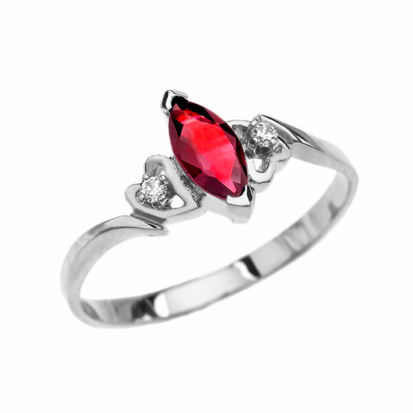 White Gold Solitaire Marquise Ruby And Diamonds Engagement/Proposal Ring