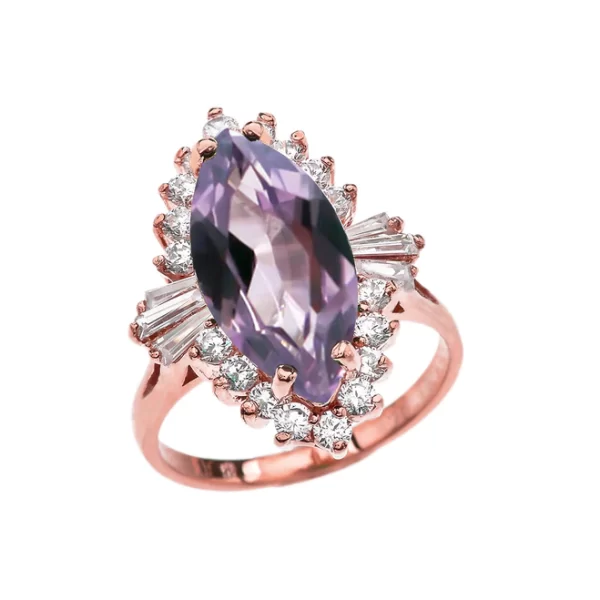 4 Ct Cz Alexandrite June Birthstone Ballerina Rose Gold Proposal Ring