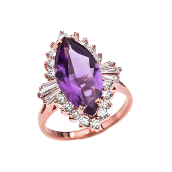 4 Ct Cz Amethyst February Birthstone Ballerina Rose Gold Proposal Ring