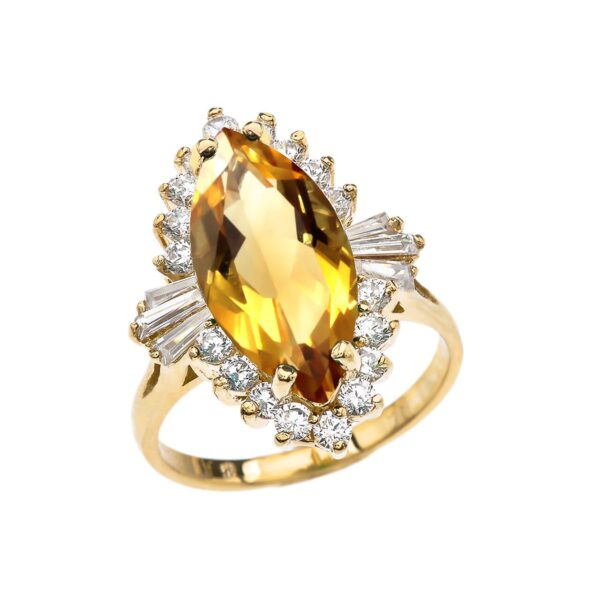 4 Ct Cz Citrine November Birthstone Ballerina Yellow Gold Proposal Ring