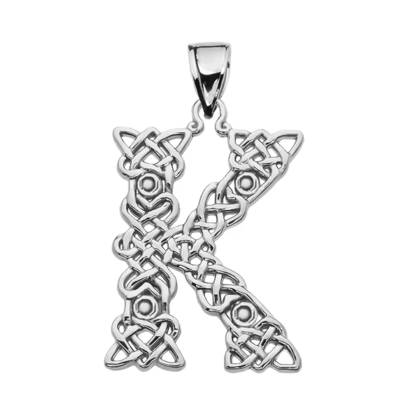 K" Initial In Celtic Knot Pattern Sterling Silver Pendant Necklace