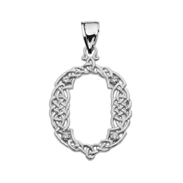 O Initial In Celtic Knot Pattern White Gold Pendant Necklace With Diamond