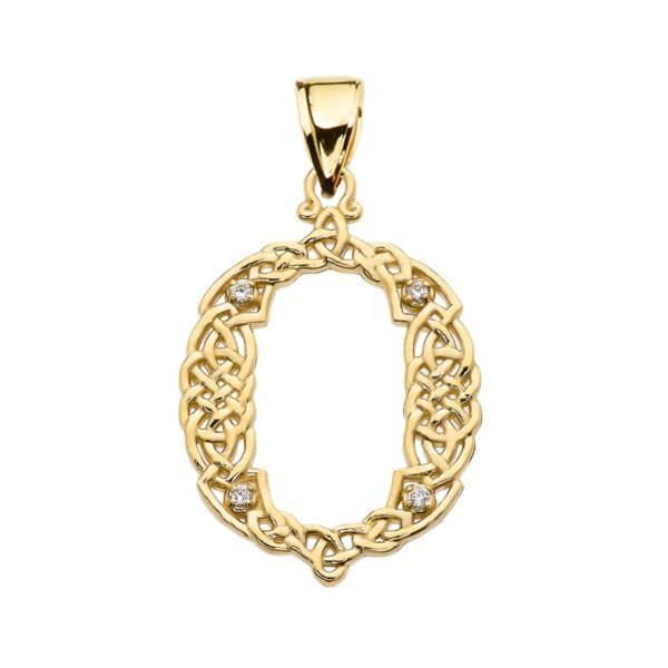 O Initial In Celtic Knot Pattern Yellow Gold Pendant Necklace With Diamond