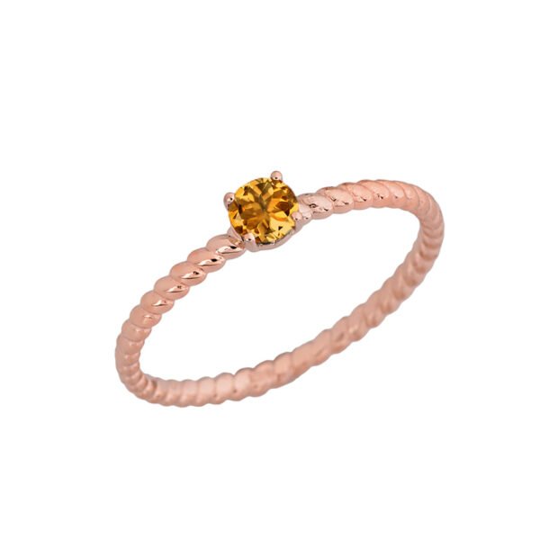 Genuine Citrine Stackable Rope Ring In Rose Gold