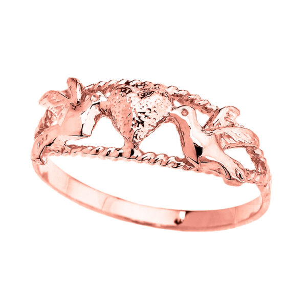 Rose Gold Rope Design Love Birds Heart Ring