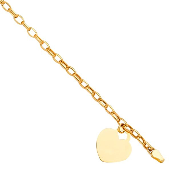 14KY Heart Pendant Hollow Bracelet - 7.5"