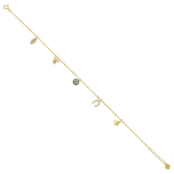 14K Dangling CZ Light Chain Bracelet - 7+1"