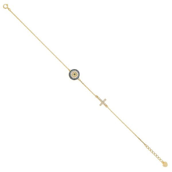 14K CZ Evil Eye Chain Bracelet - 7+1"