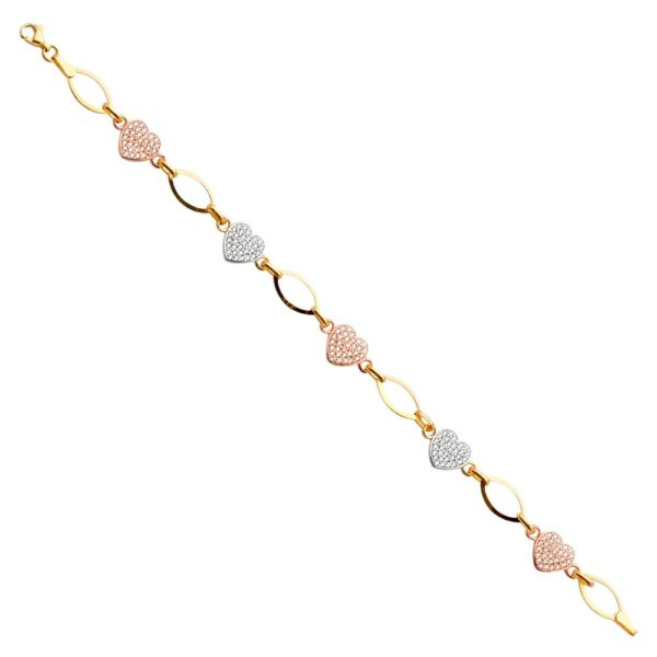 14K CZ Heart Bracelet - 7.25"