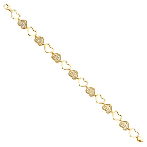 14K CZ Heart Bracelet - 7.5"