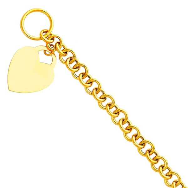 14K Light Hollow Bracelet with Heart Pendant - 7.5"