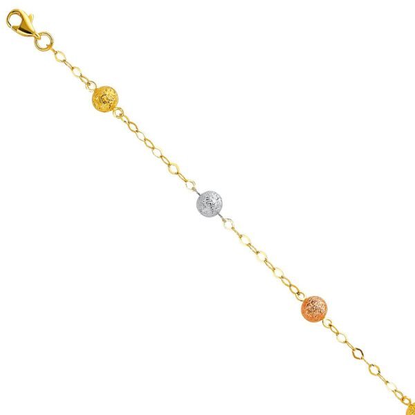 14K 3C Light Chain Bracelet with Snow Ball - 7"