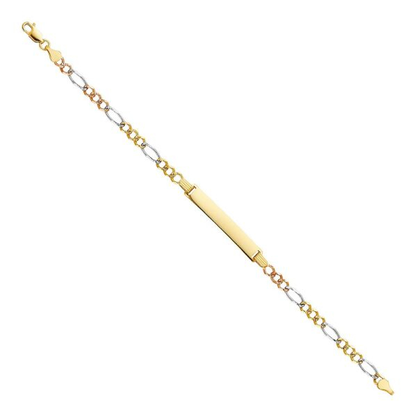 14K 3C Figaro 3+1 ID Bracelet  - 7.5"